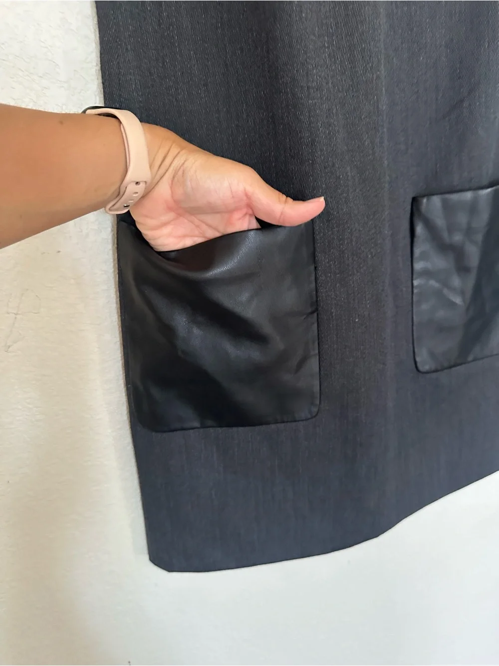 J.Crew Faux Leather Pocket Shift Dress Sleeveless Charcoal/Black Size 0 EUC